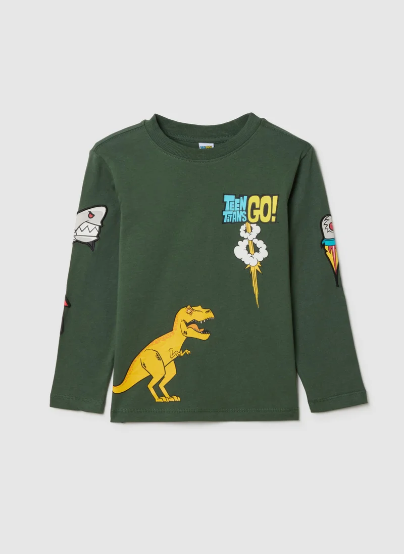 Ovs OVS Children'S Pure Cotton Green Regular Fit T-Shirt With Print